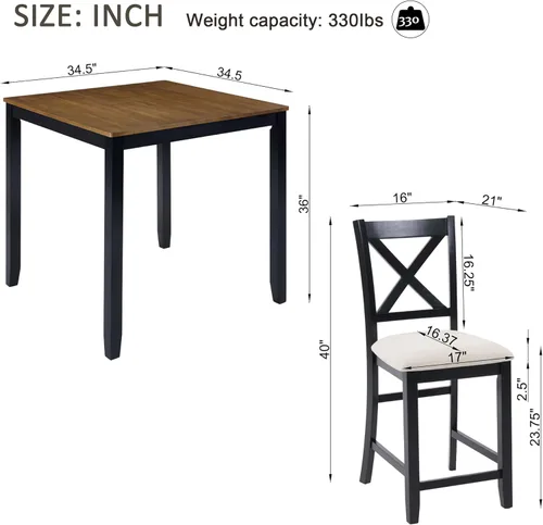 Miniatura 2 de LUMISOL Juego de mesa de comedor de 5 piezas con 4 sillas, juego de mesa de cocina de granja para lugares pequeños, cocina, comedor, negro y roble