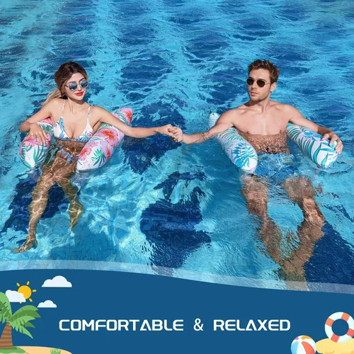 Miniatura 8 de Flotadores de piscina para adultos, paquete de 2 flotadores inflables para piscina, 4 en 1, balsas multiusos tumbona hamaca de agua para piscina