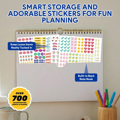 Miniatura 7 de Decorably Calendario de pared en espiral de paisaje colorido de 18 meses con calcomanías de enero de 2026 a junio de 2027, hojas de 14.5 x 11.5
