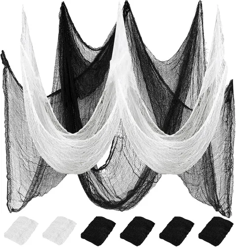 Miniatura 13 de Yobbai Paquete de 6 telas espeluznantes negras – Decoraciones de Halloween – Tela de algodón de 30 x 72 pulgadas – Tela espeluznante para casa