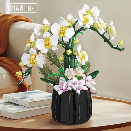 Miniatura 2 de Mould King 24108 MOC - Bloques de construcción de flores de orquídea, 1014 piezas de plantas en maceta, kit de modelo artístico, juguete tecnológico