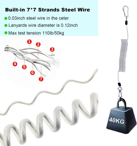 Miniatura 3 de Fishing Lanyard, Heavy Duty Coiled Lanyards Stainless Steel Wire Inside, Safety Rope Extension Cord Tether Retractable Fishing Accessories for Rods
