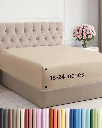 Miniatura 76 de Sábana bajera ajustable extra profunda tamaño completo – Sábana bajera individual de lujo para hotel únicamente – Se adapta fácilmente a colchones