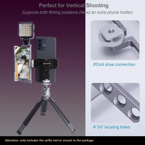 Miniatura 2 de NICEYRIG Pro Selfie Mirror Mount Vlog Vlogging para iPhone y Android Teléfono Celular 6.7'' 6.5'' 6.1'', Espejo de pantalla abatible de 360°