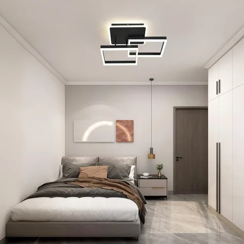 Miniatura 8 de Garwarm Lámpara de Techo LED Moderna, Regulable de 3 Cabezales Cuadrados Accesorio de Lámpara de Techo con Control Remoto, Candelabro de Techo Negro