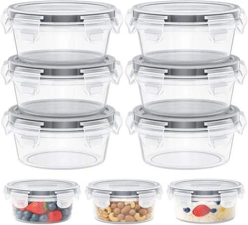 Paquete de 6 recipientes reutilizables con tapas de 8 onzas para niños y adultos, recipientes de almacenamiento de alimentos para ensalada de avena