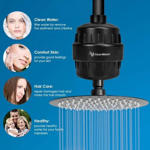 Miniatura 5 de NearMoon Filtro de ducha de 15 etapas de alto rendimiento, suavizante de cabezal de ducha filtrado para agua dura, reduce la picazón en la piel