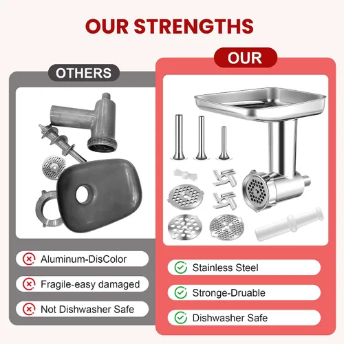 Miniatura 4 de KINGEAGLE - Accesorio para molinillo de alimentos para mezcladores KitchenAid, juego de accesorios para picadora de carne de acero inoxidable apto