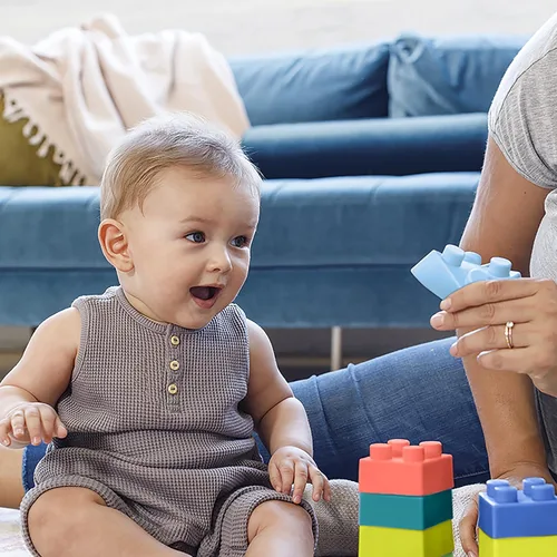 Miniatura 6 de Infantino Bloques de construcción súper suaves, fáciles de sostener para bebés y niños pequeños, sin BPA, multicolor, juego de 12 piezas