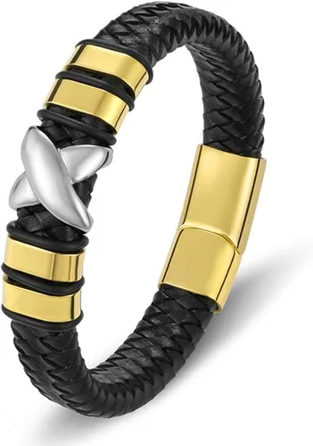 Miniatura 5 de TTNDstore 10081 - Pulsera de cuero genuino para hombre color dorado trenzado accesorios