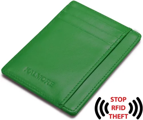 Miniatura 3 de KALMORE - Cartera de piel auténtica con bolsillo frontal y ventana de identificación