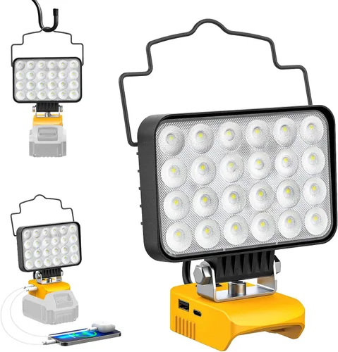 Miniatura 13 de Ecarke 2 PCS Luz de Trabajo LED Inalámbrica Compatible con DeWALT 20V: 70W 7000LM Linterna con USB y Puerto de Salida de Carga Tipo-C, Luz