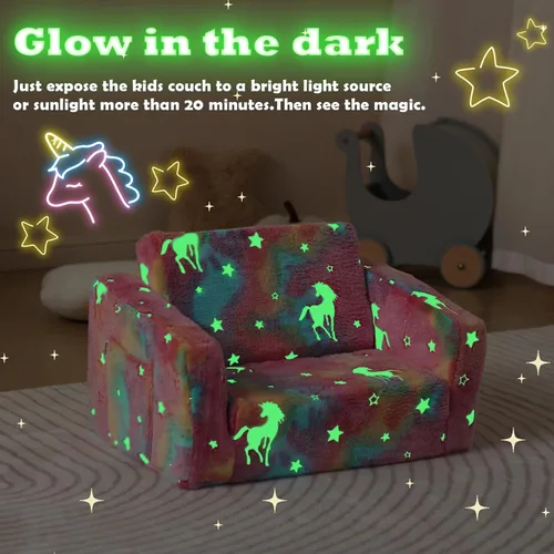 Miniatura 5 de Sofá plegable para niños pequeños, silla plegable con manta, sofá abatible para niños, sofá convertible que brilla en la oscuridad, regalo