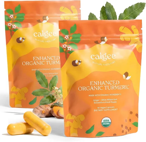 Miniatura 9 de Calgee Suplemento orgánico de curcumina de cúrcuma Orgánico USDA, probado por terceros 5 en 1 con boswellia, sauce blanco, jengibre y pimienta