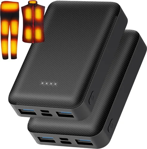 CYCYHEAT Paquete de 2 baterías de 10000 mAh para chaleco calefactado, chaqueta, abrigo, pantalones y ropa interior de calefacción, paquete de