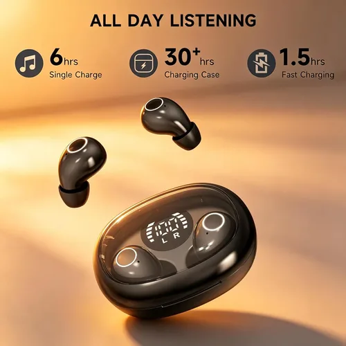 Miniatura 6 de Mini auriculares inalámbricos Bluetooth con pantalla LED, auriculares para dormir intrauditivos con tapas de silicona suave, funda de carga Negro