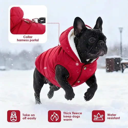 Miniatura 5 de SAWMONG Abrigo de invierno impermeable para perro, chaqueta cálida con forro polar para perro con capucha, abrigo resistente al viento, chaleco