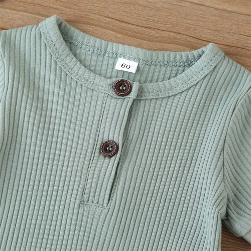 Miniatura 56 de Mameluco unisex de manga corta para bebé recién nacido, con botones, de una pieza, ropa de color sólido