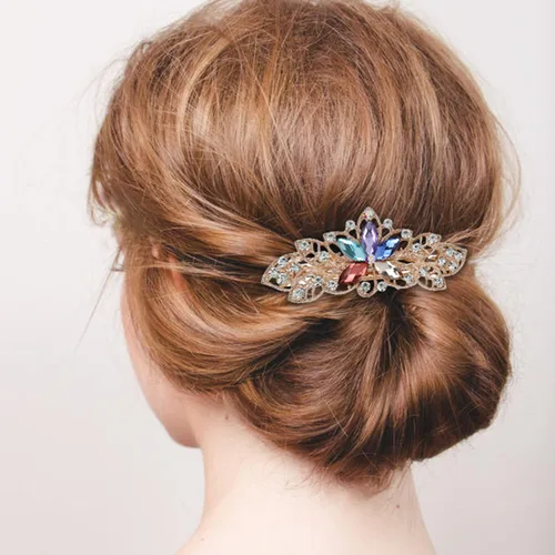 Miniatura 5 de Lawie Paquete de 6 pinzas para el cabello de metal con diamantes de imitación brillantes con diamantes de imitación de flores francesas, pinzas