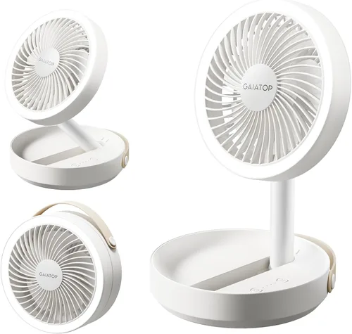 Miniatura 8 de Gaiatop Ventilador de escritorio pequeño plegable con luz nocturna LED, inalámbrico de 6000 mAh, ventilador portátil recargable por USB, para Negro