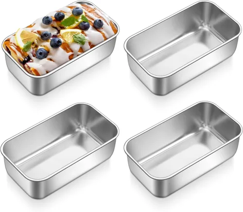 P&P CHEF Juego de mini moldes para pan, 4 PCS moldes pequeños para pan para hornear, 6.3 x 3.5 pulgadas moldes de acero inoxidable para hornear para