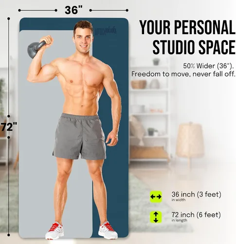 Miniatura 2 de Gogokiwi Tapete de yoga extra ancho para hombres y mujeres (72"L x 36"A) Tapete de fitness y ejercicio antideslizante con marcas de alineación