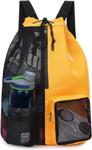 Miniatura 9 de WANDF Mochila de Malla con Cordón para Natación, con Bolsillo para Artículos Húmedos, para Natación, Gimnasio y Equipo de Entrenamiento Rojo