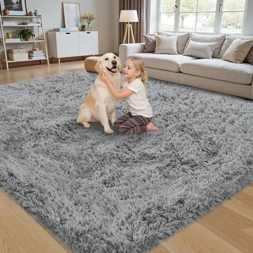 Miniatura 4 de Alfombra de Área 8x10 para Sala de Estar: Alfombras Shag Gris Claro Ultra Suaves y Esponjosas, Alfombra Grande Difusa de Felpa