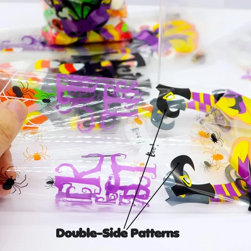 Miniatura 4 de VEYLIN 120 bolsas de celofán de Halloween, bolsas de dulces transparentes para dulce o dulce para suministros de fiesta de Halloween Estilos morados