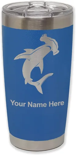 Miniatura 28 de LaserGram Vaso aislado al vacío de 20 onzas, tiburón martillo, grabado personalizado incluido (negro)