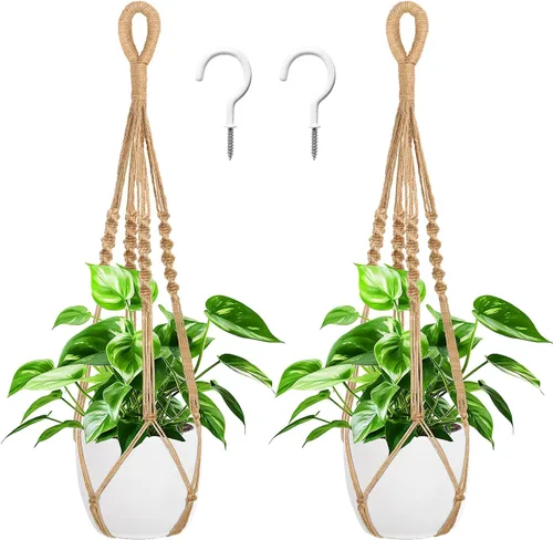 Miniatura 10 de Augshy Colgador de plantas de macramé, 2 piezas de soporte colgante para plantas con extensor, colgadores de plantas para decoración de interiores