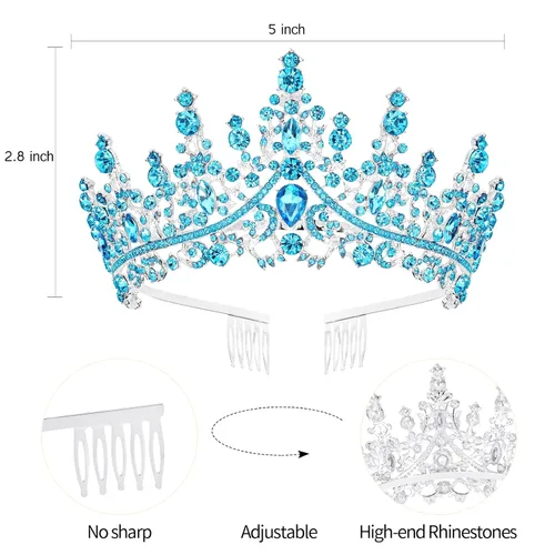 Miniatura 7 de VELSCRUN Tiara de cumpleaños de cristal azul para mujeres y niñas, banda "It's My Birthday", corona de princesa reina con peines, decoraciones