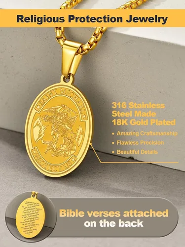 Miniatura 291 de U7 Saint Benedict/Michael Medal Necklace, 316L Stainless Steel Virgin Mary Necklace for Men Women, Bible Verse Protection Necklace Catholic