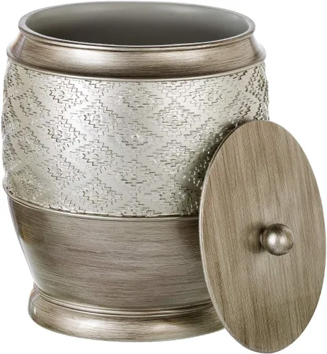 Creative Scents Dublin Silver - Cubo de basura pequeño para baño con tapa de 1.26 galones / 4.8 litros, cubo de basura ovalado plateado cepillado,