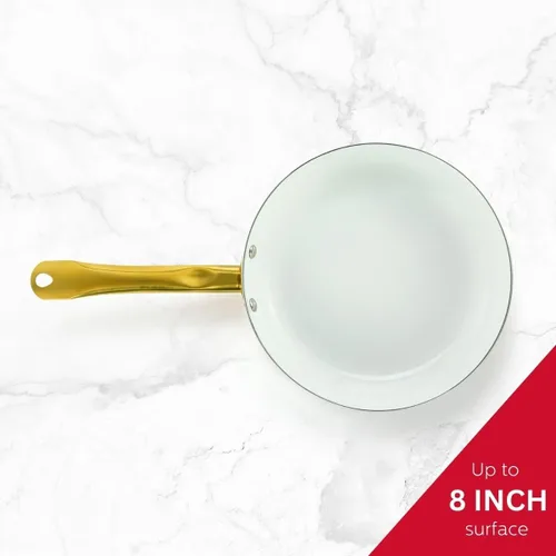 Miniatura 2 de Holstein Housewares Sartén antiadherente de cerámica de 8 pulgadas, elegante mango de color blanco y dorado, elegancia dorada para cada cocina