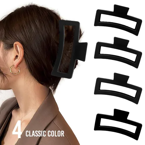 Miniatura 5 de ZYTJ Pinzas de garra negras extra grandes de 5 pulgadas para cabello grueso y largo, paquete de 4 clips de garra extra grandes, pinzas rectangulares