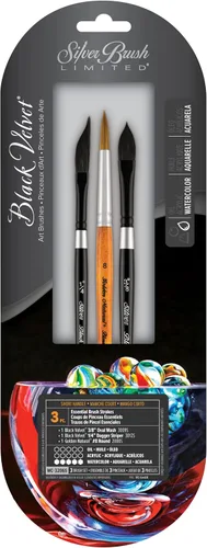 Miniatura 15 de Silver Brush Limited WC-3000S - Juego de acuarela Master de terciopelo negro, juego de 3 pinceles, forro de escritura tamaño 1, tamaño de lavado