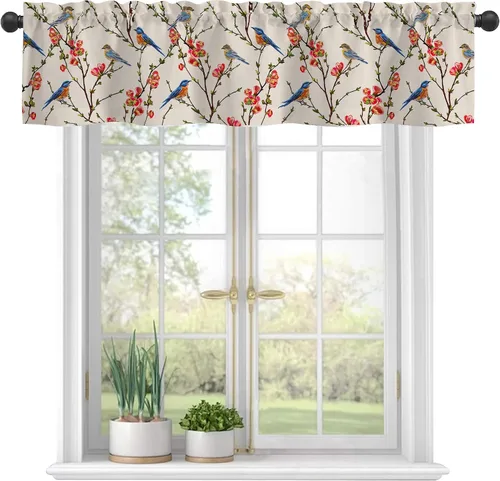 Miniatura 10 de Cortinas de cenefa para ventanas, patrón marroquí en acuarela, cenefa semitransparente, con formas geométricas abstractas, bolsillo para cortinero