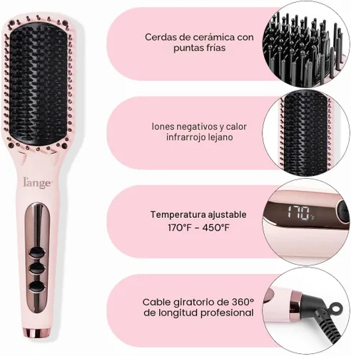 Miniatura 2 de L'ANGE HAIR Le Vite - Cepillo alisador térmico para cabello suave y antiencrespamiento, alisador eléctrico de doble voltaje, cepillo caliente
