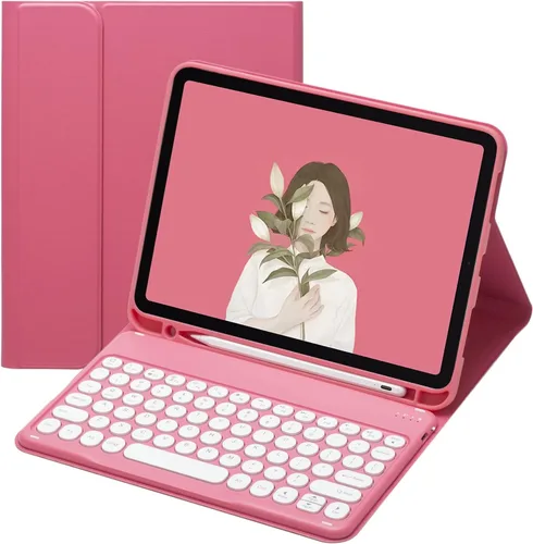 Miniatura 7 de Funda de teclado para iPad de 5ª/6ª generación de 9.7 pulgadas, Air, Air2, iPad Pro de 9.7 pulgadas, con bonita llave redonda, funda de teclado