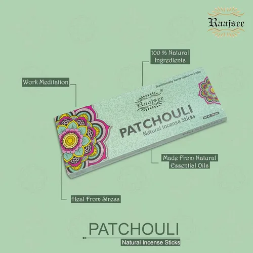 Miniatura 5 de Raajsee Varitas de incienso de pachulí, 100 gm, 100% puro, orgánico natural, enrollado a mano, libre de productos químicos, perfecto para iglesia