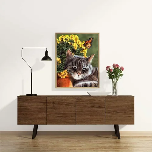 Miniatura 4 de KEOOID Kits de pintura de diamantes de flores para adultos, niños y principiantes, arte redondo con gemas de gato y mariposa con diamantes 5D