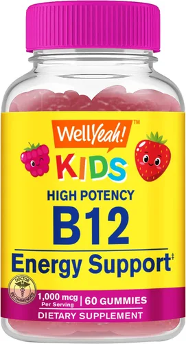 WellYeah Gomitas de vitamina B12 para niños, aumenta la energía, mejora la función cerebral y fortalece el sistema inmunológico, sin OMG, sin