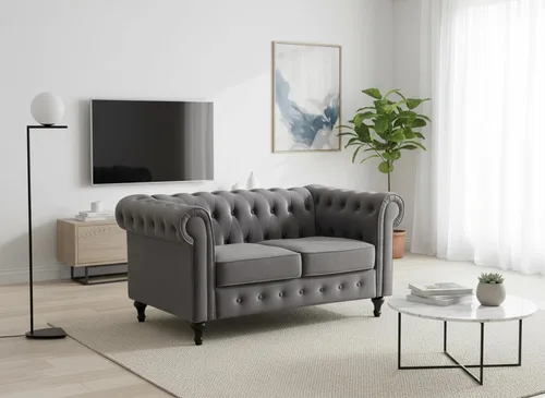 Miniatura 10 de Container Furniture Direct Teressa - Juego de sofá Chesterfield de piel sintética de 2 piezas para sala de estar, apartamento u oficina, incluye