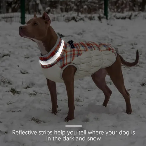 Miniatura 5 de FUAMEY - Abrigo de invierno para perro, chaquetas con arnés integrado, chaleco acolchado con cremallera, ropa reflectante para perros pequeños, Rojo
