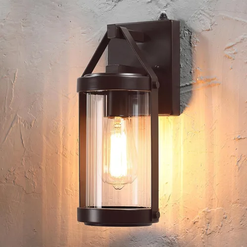 Miniatura 2 de LONEDRUID Paquete de 2 lámparas de pared para exteriores, con sensor de anochecer a amanecer, impermeables, para porche, exteriores, rústico, Marrón