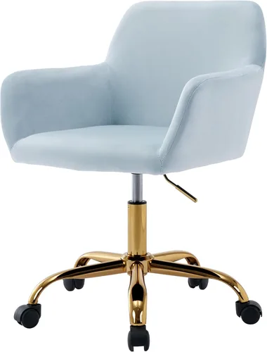 Miniatura 20 de Silla de Escritorio Giratoria de Piel Sintética de 360°, Moderno Sillón de Oficina en Casa Ajustable en Altura con Base Dorada para Adolescentes