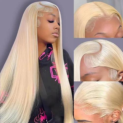 Miniatura 27 de Peluca de cabello humano 613 con encaje frontal 13x6 HD transparente densidad 180% rubia, pelucas de cabello humano con encaje frontal Peluca