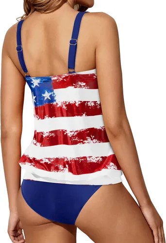 Miniatura 2 de Yonique Trajes de baño estilo tankini con blusón para mujer, de dos piezas, ajuste holgado, sencillo y estampado floral.