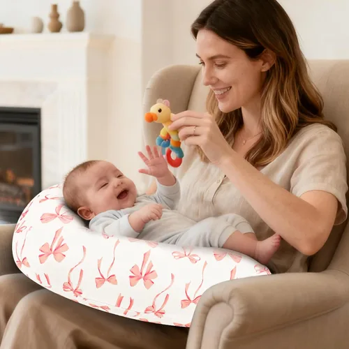 Miniatura 4 de Funda de almohada de lactancia, fundas de lactancia extraíbles para almohadas de lactancia, ajuste elástico y suave para bebés recién nacidos, lazo